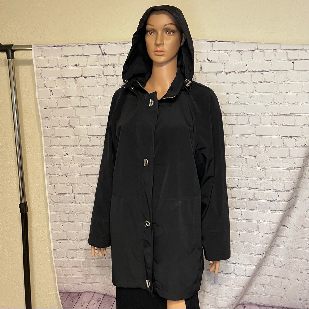 Liz Claiborne Black Trench Coat w/Detachable Hood size medium